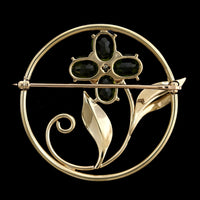 14K Yellow Gold Estate Peridot and Diamond Flower Pin