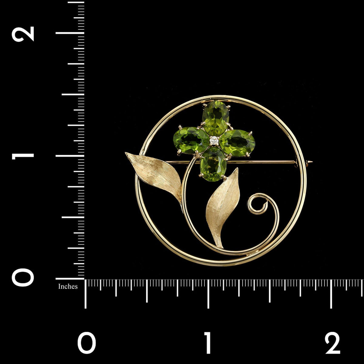 14K Yellow Gold Estate Peridot and Diamond Flower Pin