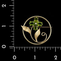 14K Yellow Gold Estate Peridot and Diamond Flower Pin