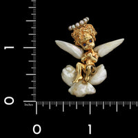 William Ruser 14K Yellow Gold Estate Cultured Pearl Angel Pin
