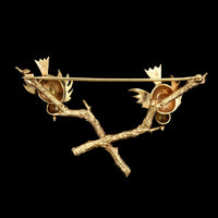 14K Yellow Gold Estate Birds on a Branch Pin