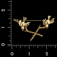 14K Yellow Gold Estate Birds on a Branch Pin