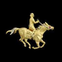 18K Yellow Gold Estate Equestrian Horse Rider Pin