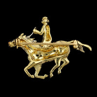 18K Yellow Gold Estate Equestrian Horse Rider Pin