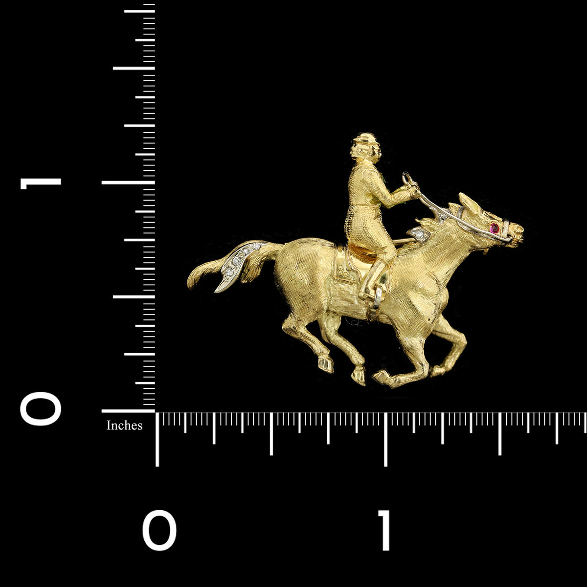 18K Yellow Gold Estate Equestrian Horse Rider Pin