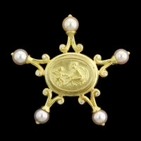 18K Yellow Gold Estate Cultured Pearl and Diamond Pin