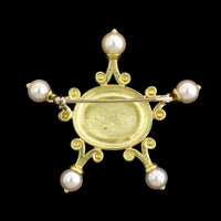 18K Yellow Gold Estate Cultured Pearl and Diamond Pin