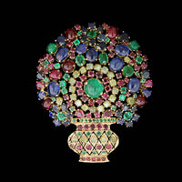 Vintage 14K Yellow Gold Estate Gem-set Bouquet Brooch