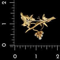 18K Yellow Gold Estate Grapevine Pearl Butterfly Pin