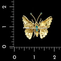18K Yellow Gold Estate Turquoise Butterfly Pin