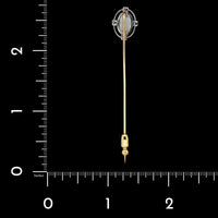Antique 14K Yellow Gold, Platinum Estate Moonstone and Diamond Stickpin