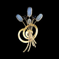 Vintage 14K Yellow Gold Estate Moonstone and Sapphire Pin