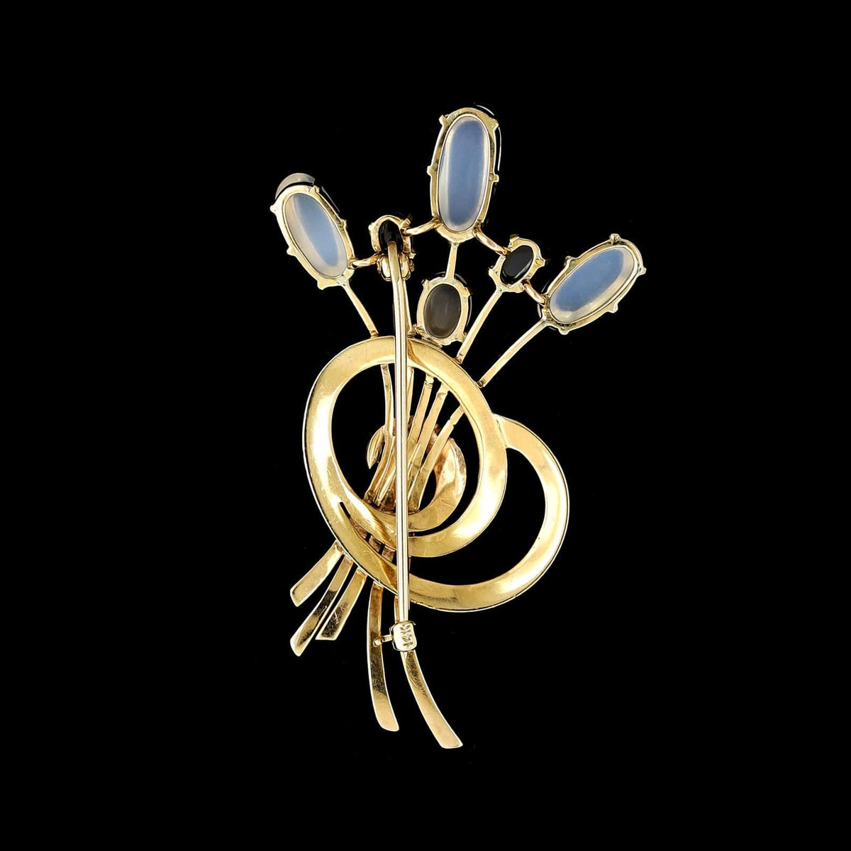 Vintage 14K Yellow Gold Estate Moonstone and Sapphire Pin