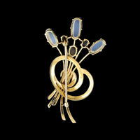 Vintage 14K Yellow Gold Estate Moonstone and Sapphire Pin