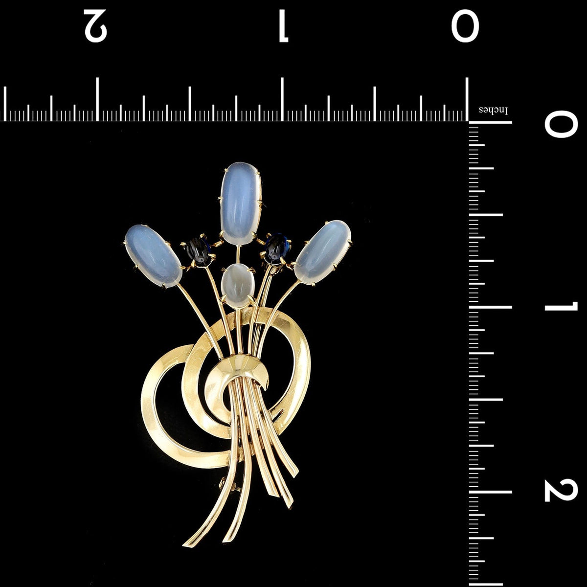 Vintage 14K Yellow Gold Estate Moonstone and Sapphire Pin