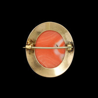 Vintage 14K Yellow Gold Estate Hand Engraved Coral Cameo Pin