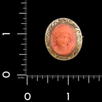 Vintage 14K Yellow Gold Estate Hand Engraved Coral Cameo Pin