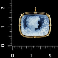 14K Yellow Gold Estate Blue Agate Cameo Pin Pendant