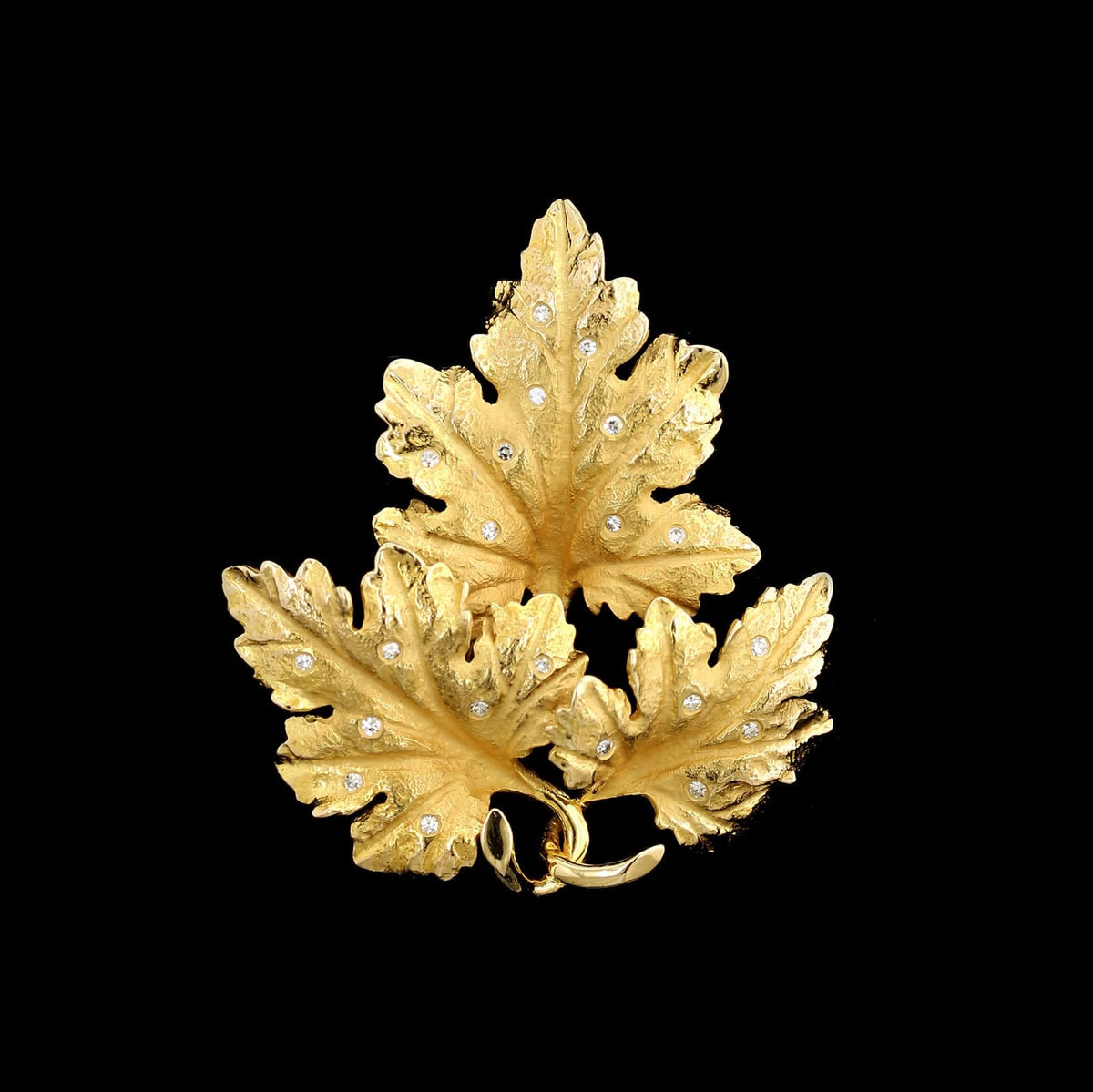 14K Yellow Gold Estate Diamond Leaf Pin