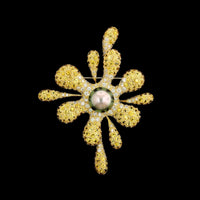 18K Yellow Gold Estate Cultured Tahitian Pearl, Yellow Sapphire and Diamond Pin Pendant