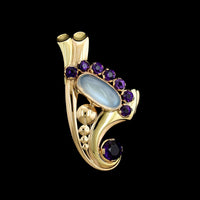 Retro 18K Rose and Yellow Gold Estate Moonstone Pin