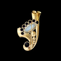 Retro 18K Rose and Yellow Gold Estate Moonstone Pin