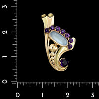 Retro 18K Rose and Yellow Gold Estate Moonstone Pin