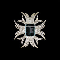 14K White Gold Estate Blue Topaz and Diamond Pin Pendant