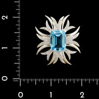 14K White Gold Estate Blue Topaz and Diamond Pin Pendant