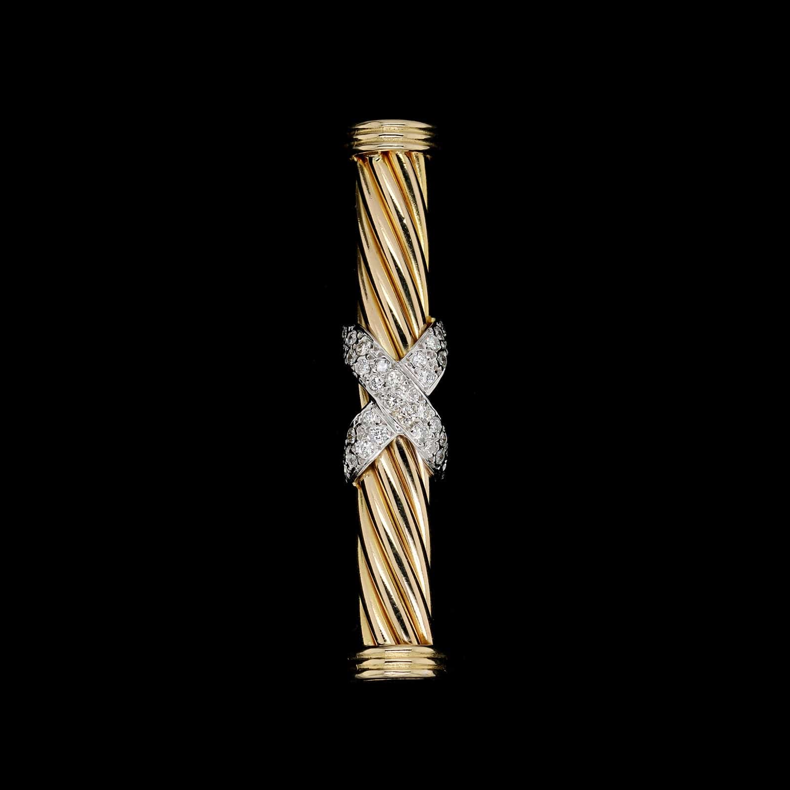 14K Two-tone Gold Estate Diamond X Pin