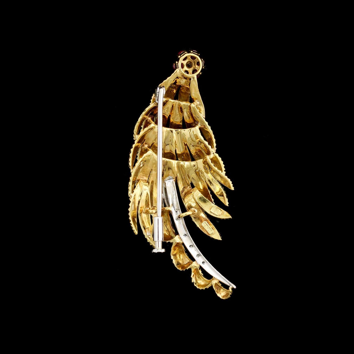 18K Two-tone Gold Estate Ruby and Diamond Pin