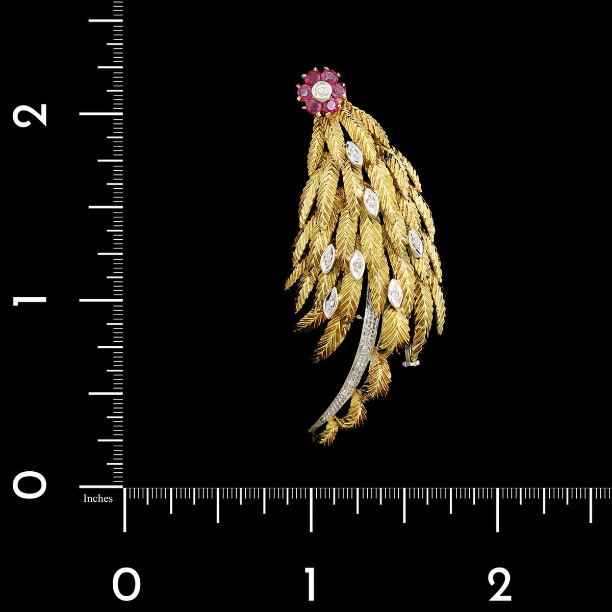 18K Two-tone Gold Estate Ruby and Diamond Pin