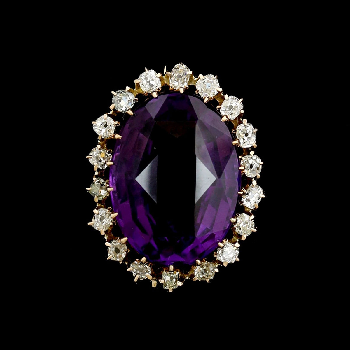 14K Yellow Gold Estate Amethyst and Diamond Pin