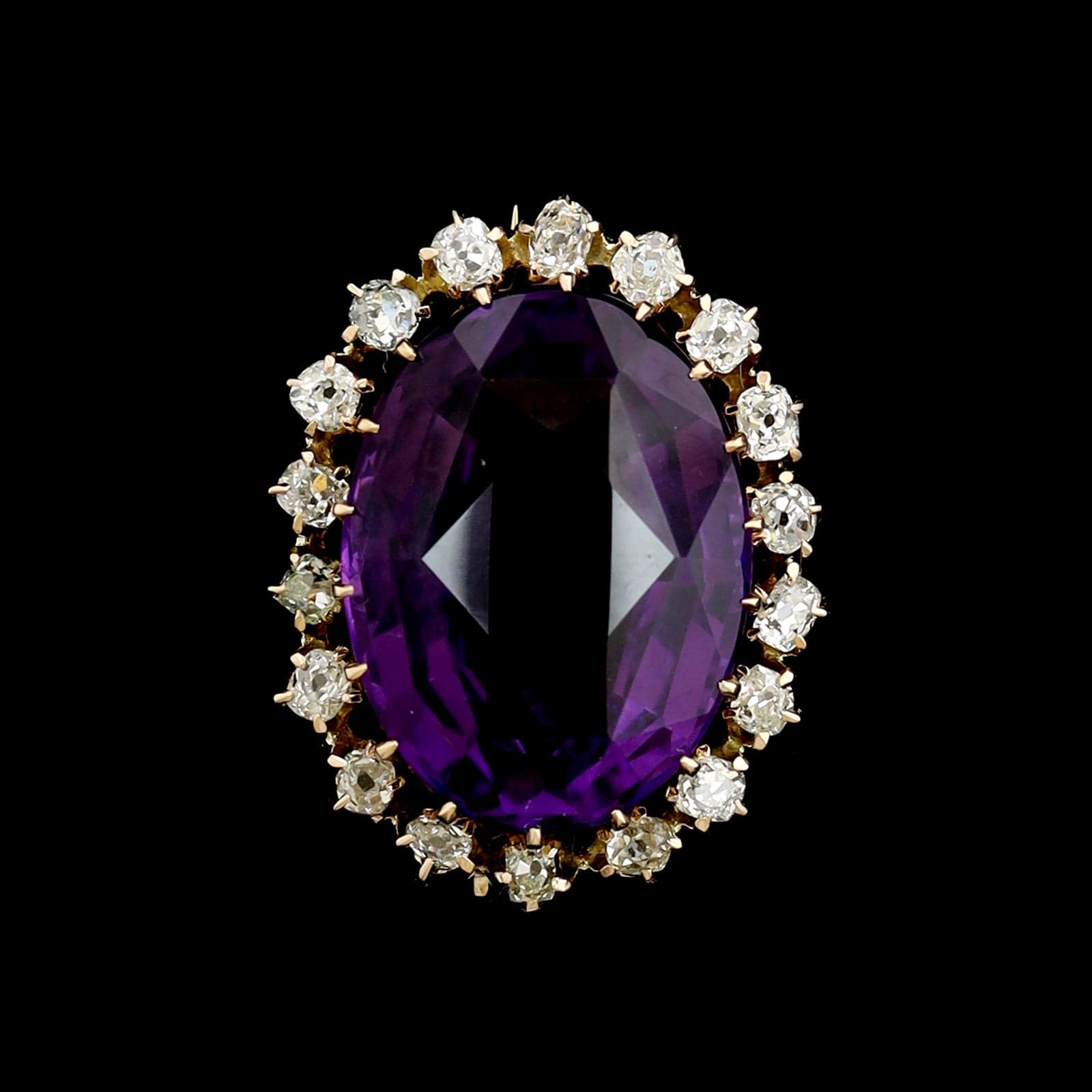 14K Yellow Gold Estate Amethyst and Diamond Pin