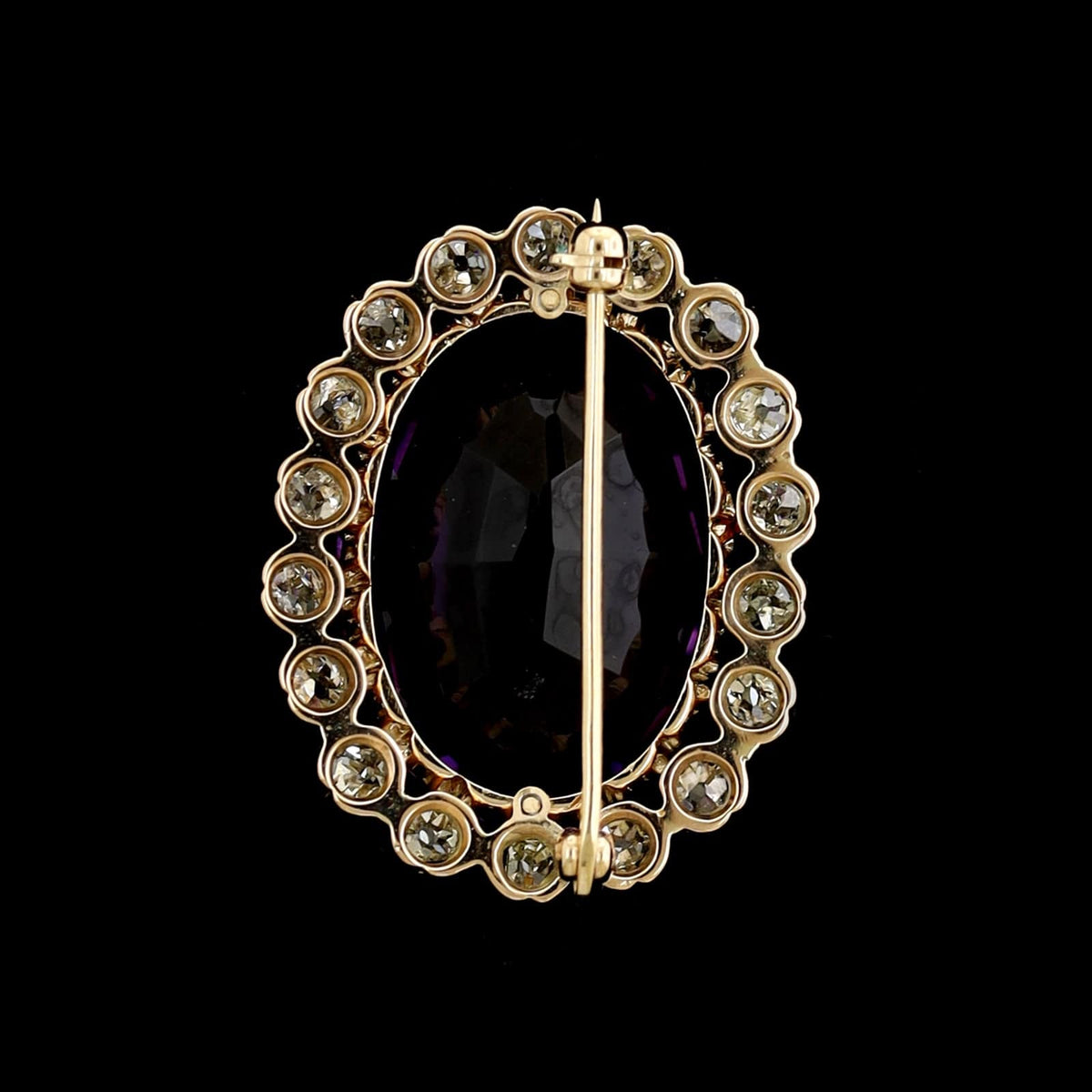 14K Yellow Gold Estate Amethyst and Diamond Pin