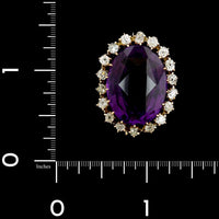 14K Yellow Gold Estate Amethyst and Diamond Pin