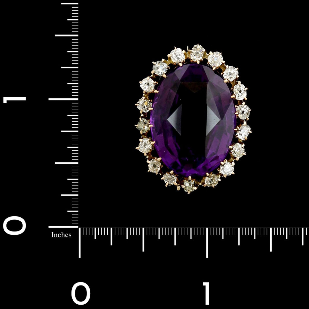 14K Yellow Gold Estate Amethyst and Diamond Pin