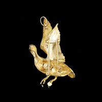 14K Yellow Gold Estate Diamond Duck In Flight Pin