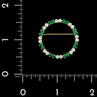 18K Yellow Gold Estate Emerald and Diamond Circle Pin