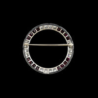 Platinum Estate Ruby and Diamond Circle Pin
