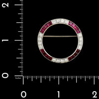 Platinum Estate Ruby and Diamond Circle Pin