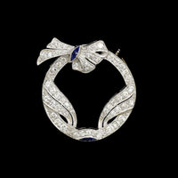 Art Deco Platinum Estate Diamond Circle Bow Pin
