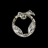Art Deco Platinum Estate Diamond Circle Bow Pin