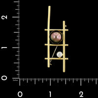 18K Yellow Gold Estate Cultured Black South Sea Pearl and Diamond Pin