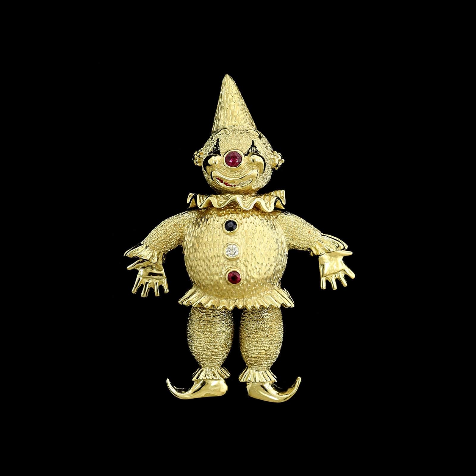 18K Yellow Gold Estate Clown Pin