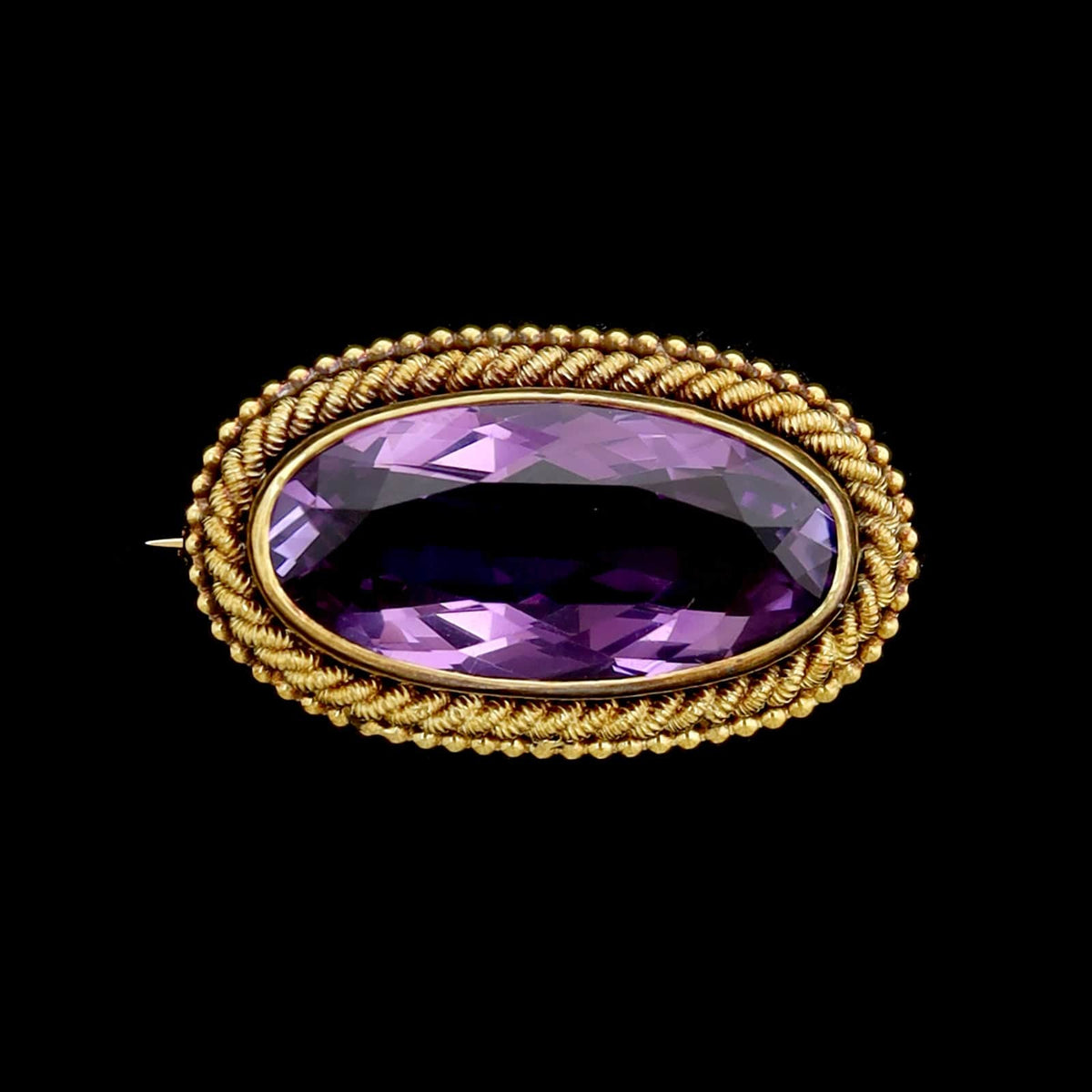 Antique 14K Yellow Gold Estate Amethyst Pin