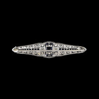 Vintage Platinum Estate Synthetic Sapphire and Diamond Pin