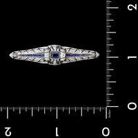 Vintage Platinum Estate Synthetic Sapphire and Diamond Pin