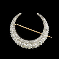 Antique 18K Yellow Gold and Platinum Diamond Crescent Moon Pin