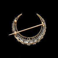 Antique 18K Yellow Gold and Platinum Diamond Crescent Moon Pin